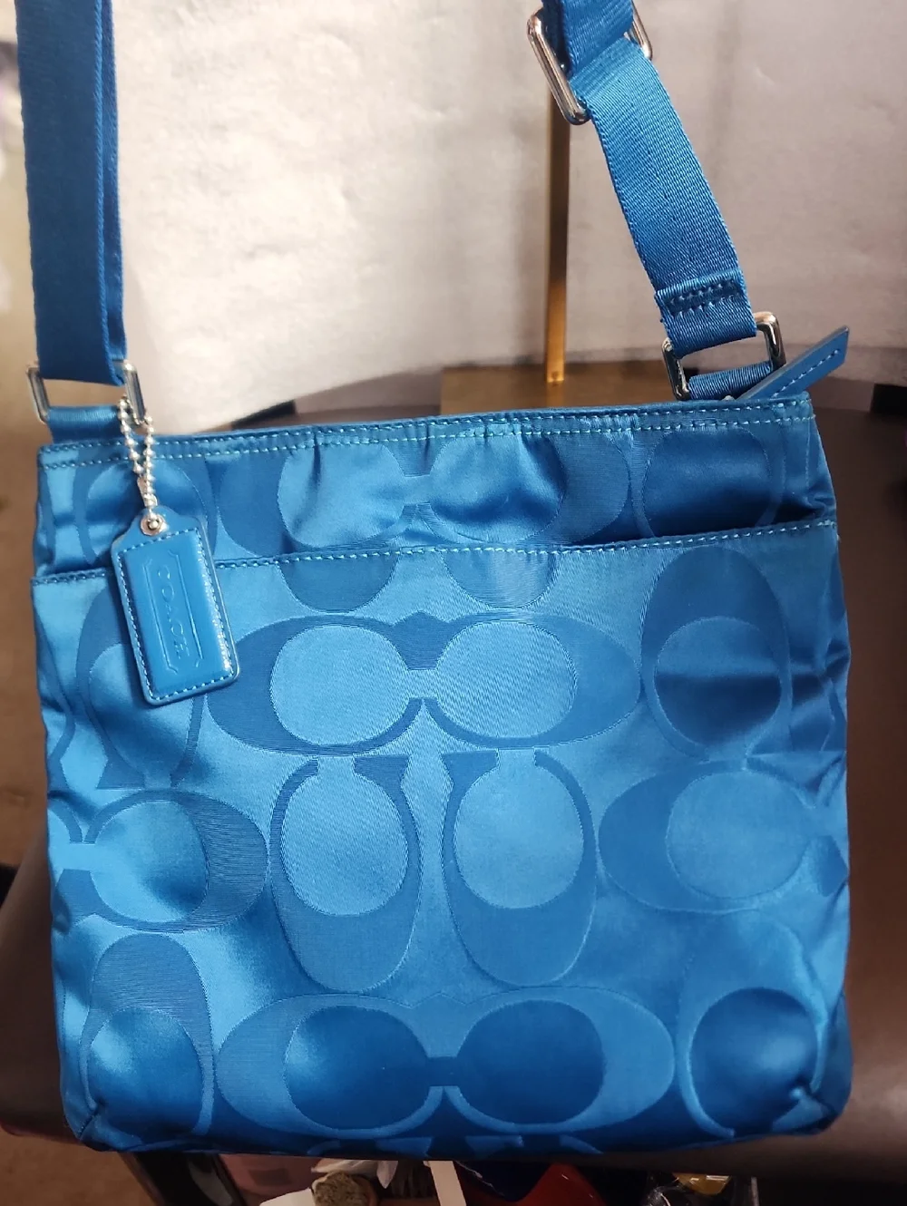 Coach Euc 2013 Turquoise Blue Signature Crossbody Bag - Picture 9 of 10